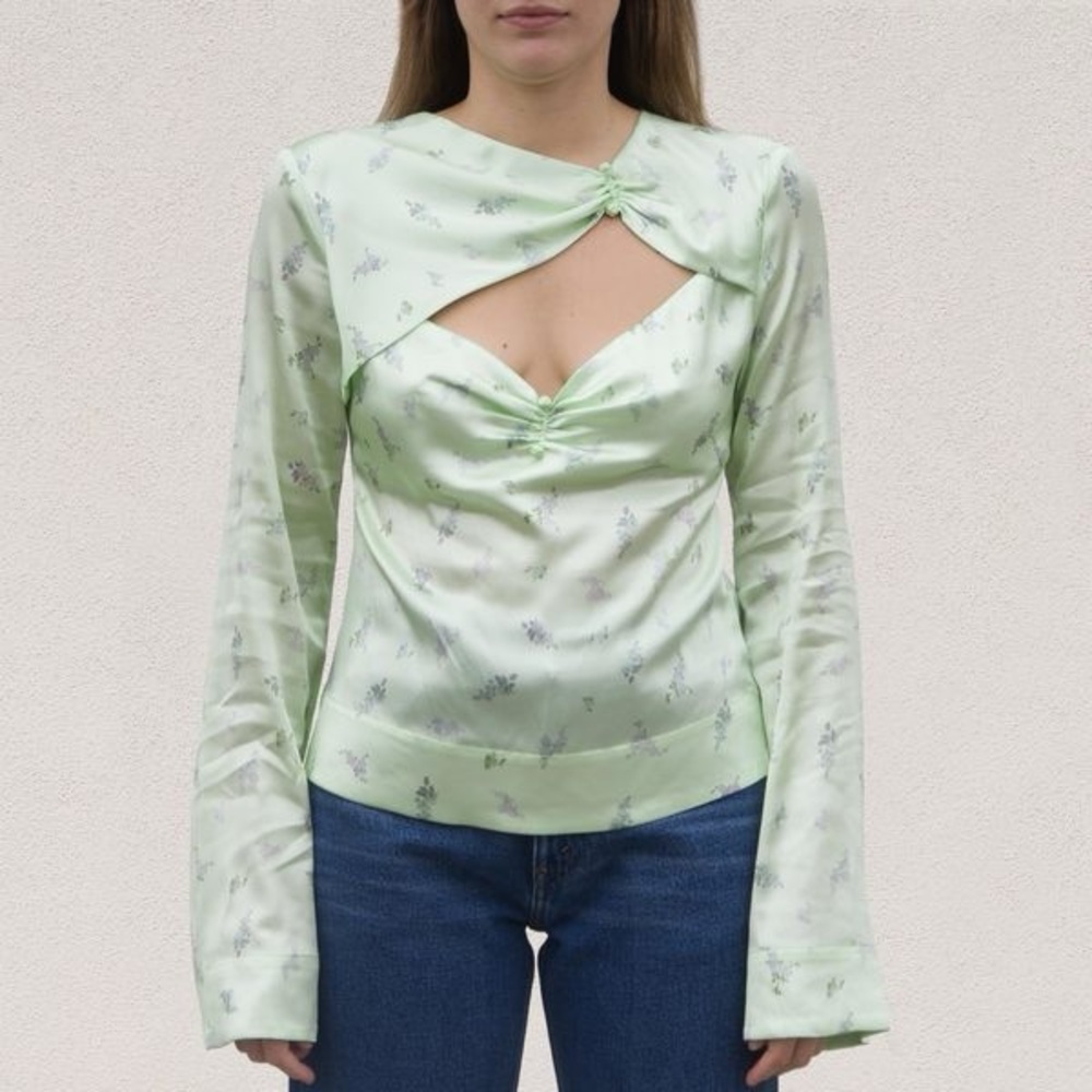 Ganni Green Silk Long Sleeve